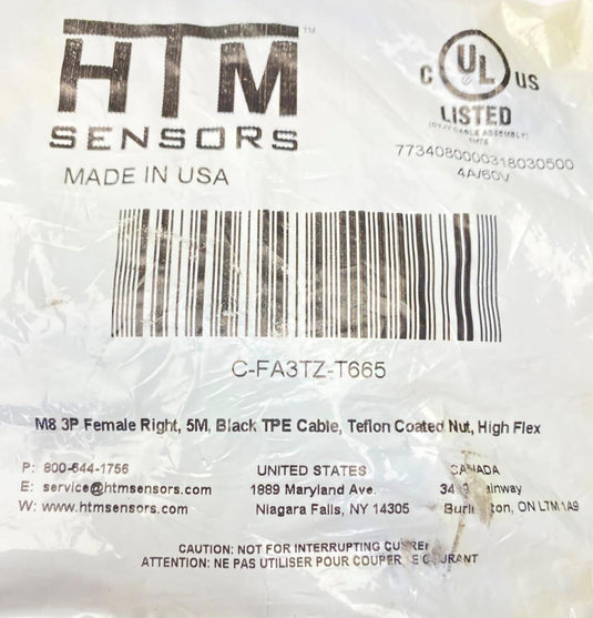 HTH SENSORS C-F3TZ-T665 Single Ended Cable - Caliber Automation Online Store