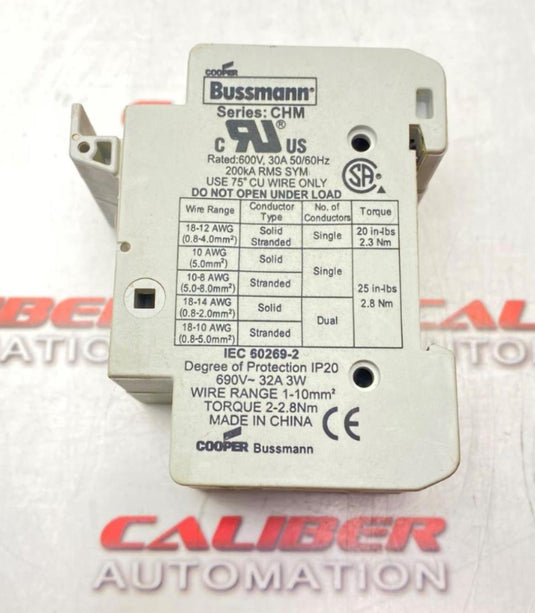 COOPER BUSSMANN CHM Midget Fuse Holder 690V,32A,2Pole (USED) - Caliber Automation Online Store