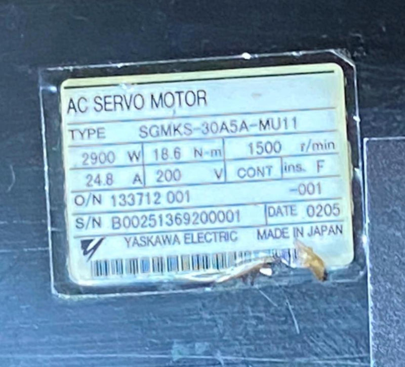 Load image into Gallery viewer, YASKAWA SGMKS-30A5A-MU11 AC SERVO MOTOR (USED) - Caliber Automation Online Store
