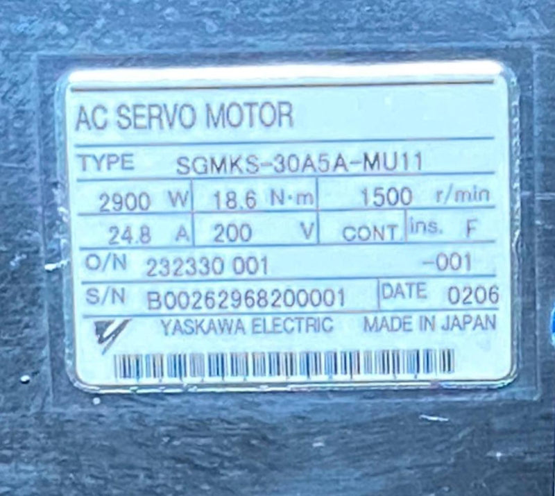 Load image into Gallery viewer, YASKAWA SGMKS-30A5A-MU11 AC SERVO MOTOR (USED) - Caliber Automation Online Store
