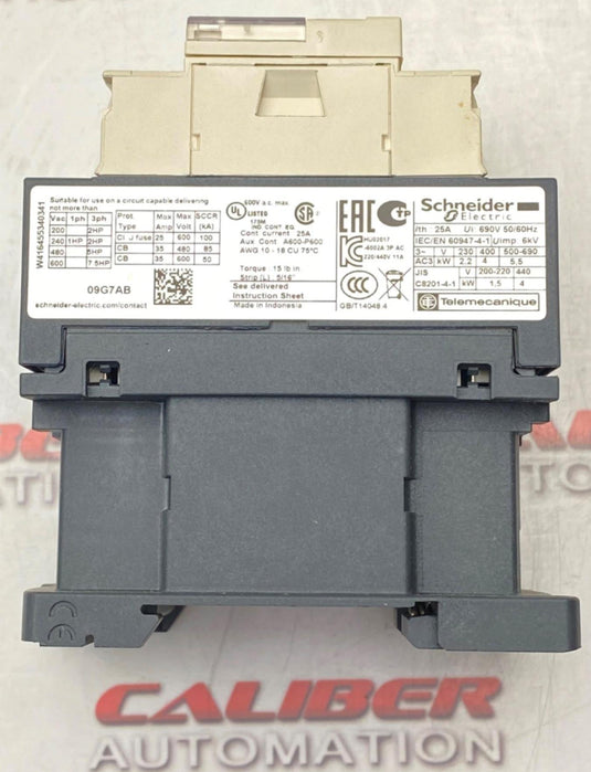 SCHNEIDER LC1D09G7 AC Contactor 120V (NEW) - Caliber Automation Online Store