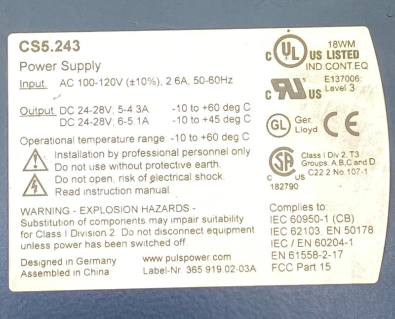 Load image into Gallery viewer, PULS DIMENSION CS5 Power Supply DC 24V 5A  (USED) - Caliber Automation Online Store
