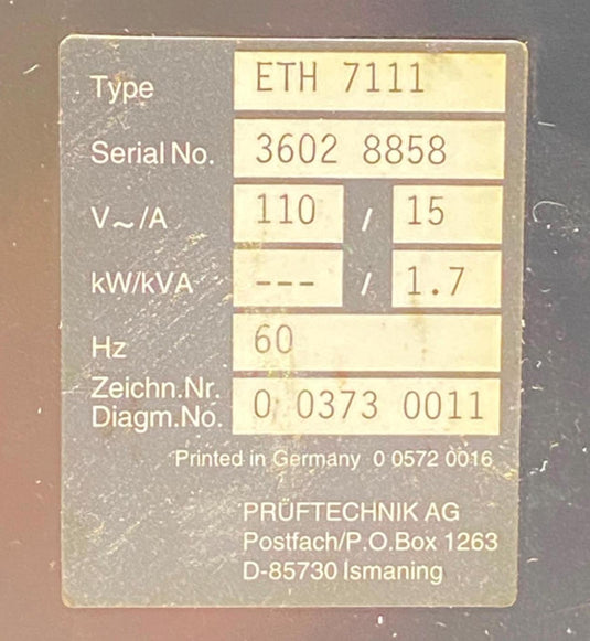 PRUUFTECHNIK EDDYTHERM I ETH 7111 Induction Bearing Heater 110V 15A (USED) - Caliber Automation Online Store