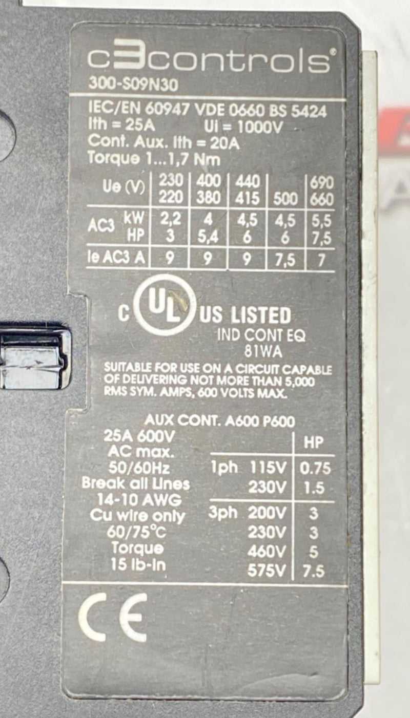 Load image into Gallery viewer, C3 CONTROLS 300-S09N30 Contactor  W/320-B2 Thermal Overload Relay (USED) - Caliber Automation Online Store
