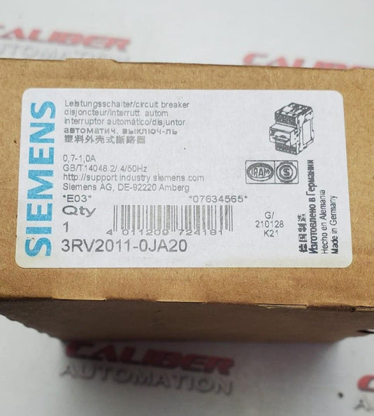 SIEMENS 3RV2011-0JA20 Circuit Breaker - Caliber Automation Online Store