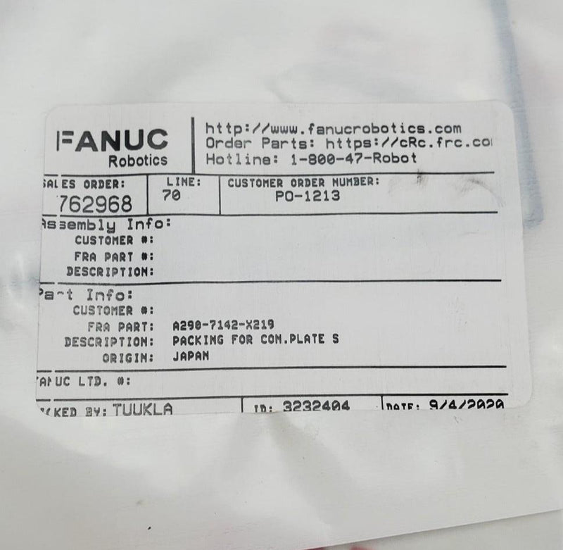 Load image into Gallery viewer, FANUC A290-7142-X219 PACKING FOR CON.PLATE S - Caliber Automation Online Store
