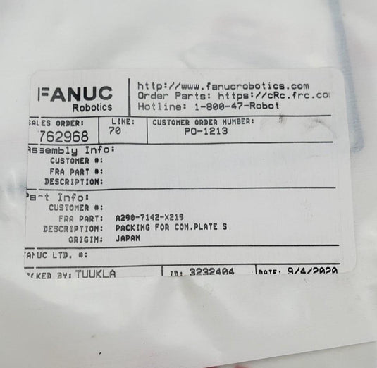 FANUC A290-7142-X219 PACKING FOR CON.PLATE S - Caliber Automation Online Store