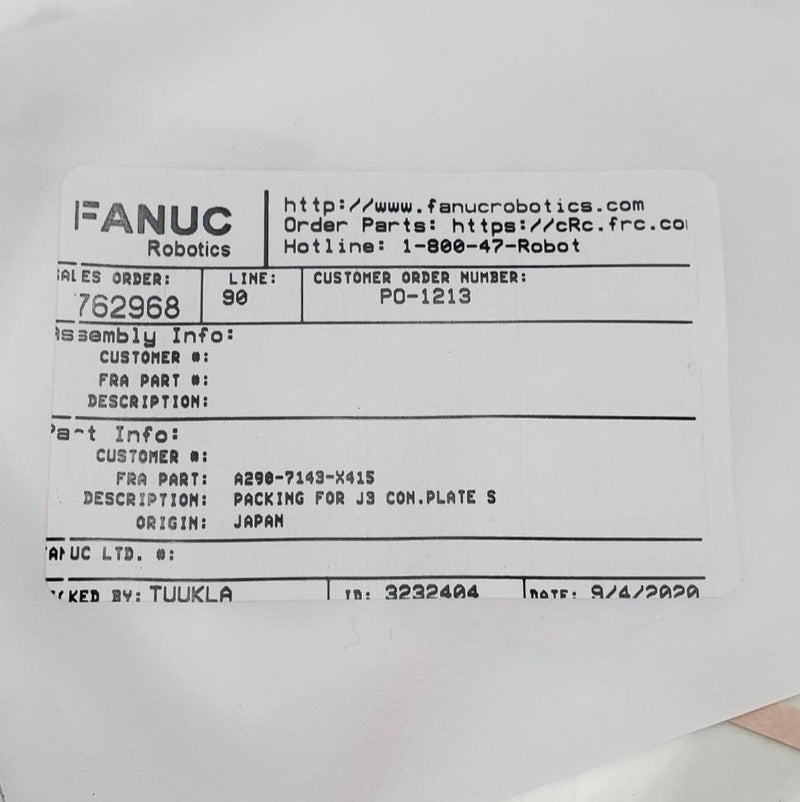 Load image into Gallery viewer, FANUC A290-7143-X415 PACKING FOR J3 CON.PLATE S - Caliber Automation Online Store
